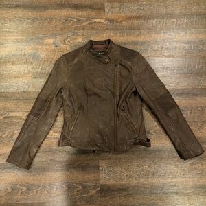 Distressed Black Rivet Real Leather Jacket